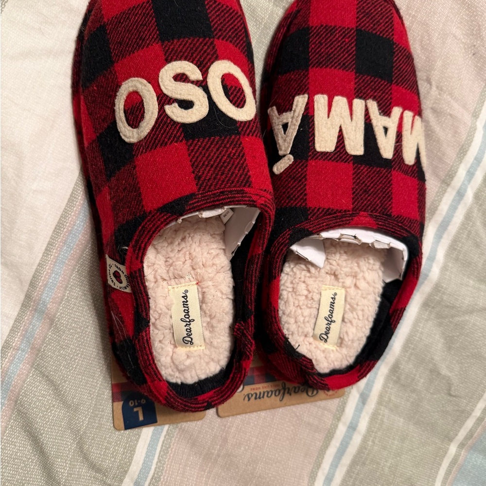 Dearfoams Red and Black Plaid Women's Slippers
